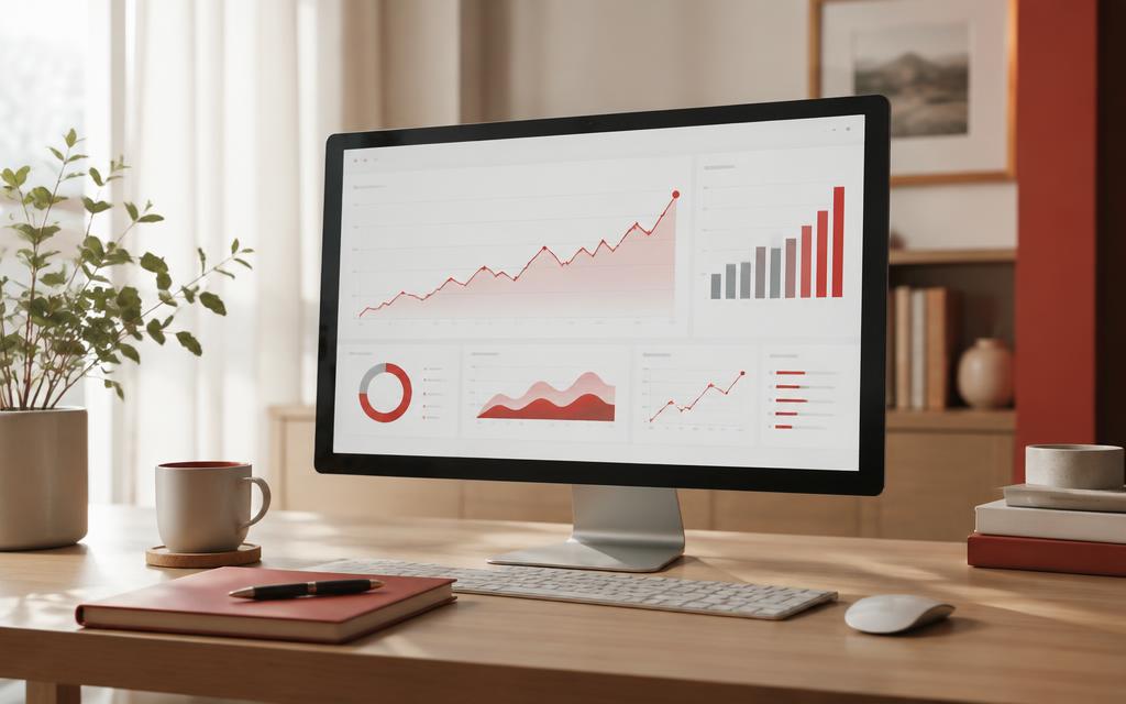 Desktop monitor displaying rising sales charts and seller performance analytics